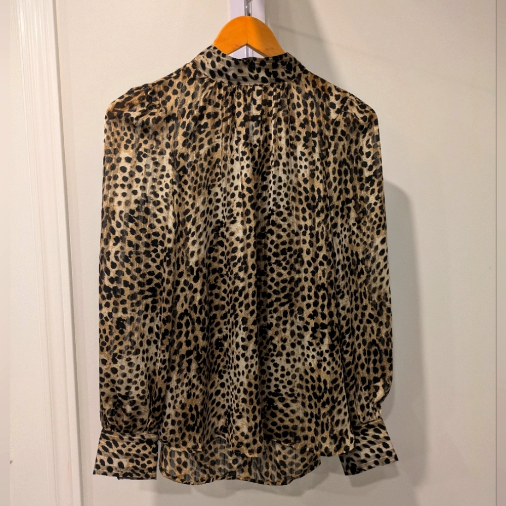 NWT H&M cheetah print high-neck long sleeve blouse, tan/brown/black, size small
